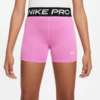 Shop Nike Girls  Pro 3" Shorts In Black/white/playful Pink