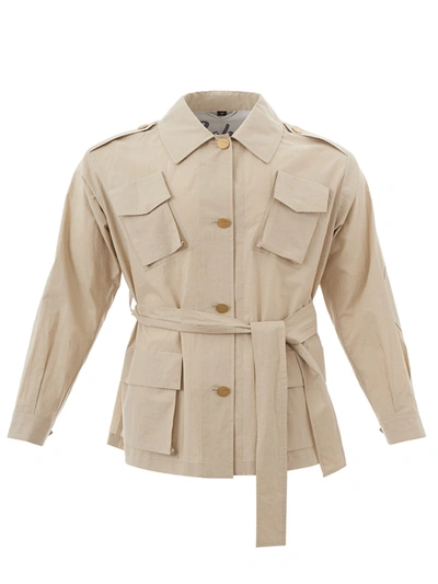 Shop Sealup Cotton Saharan Belted Women's Jacket In Beige