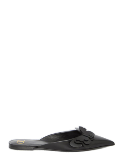 Shop Valentino Butterfly Embellished Pointed Toe Slip In Black