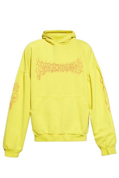 Shop Balenciaga Logo Printed Oversize Hoodie In Yellow
