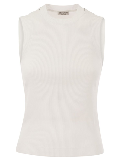 Shop Brunello Cucinelli Knitted Crewneck Tank Top In White