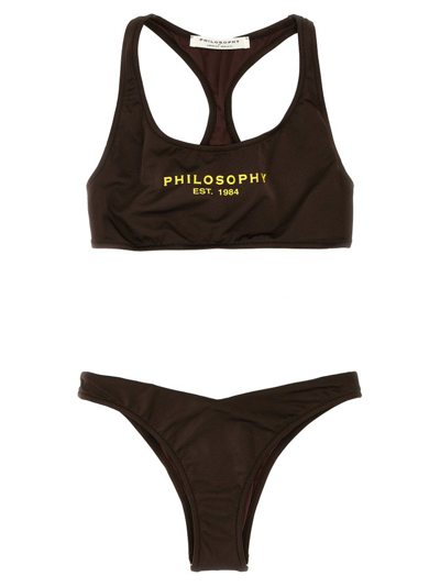 Shop Philosophy Di Lorenzo Serafini Logo Printed Bikini Set In Brown