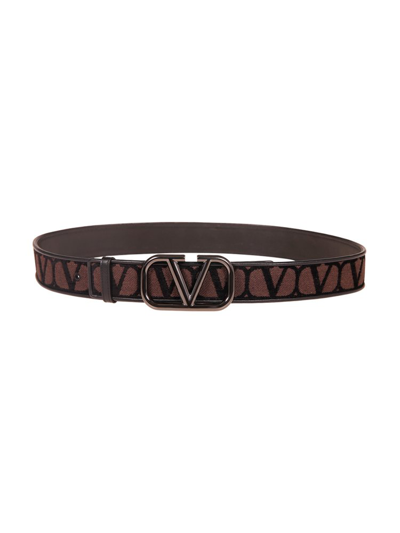 Shop Valentino Toile Iconographe Vlogo Plaque Belt In Black