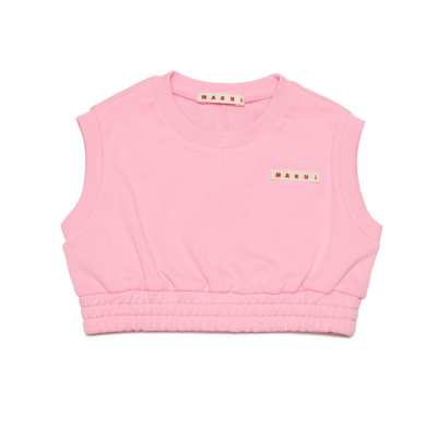 Shop Marni Kids Logo Patch Crewneck Sleeveless Sweatshirt In Pink
