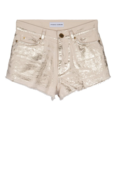 Shop Pinko Frayed Hem Shorts In Gold