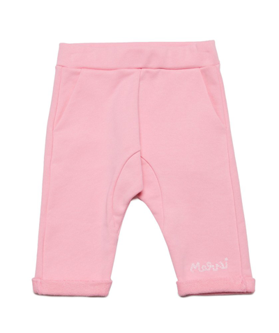 Shop Marni Kids Logo Embroidered Straight Leg Pants In Pink