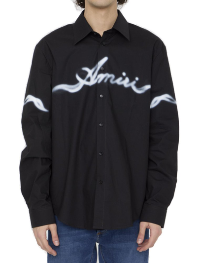 Shop Amiri Smoke Printed Buttoned Shirt In Black