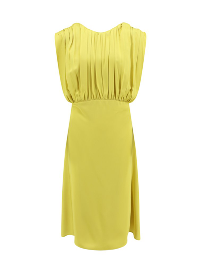 Shop Jil Sander Gathered Crewneck Sleeveless Dress In Yellow