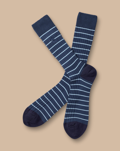 Shop Charles Tyrwhitt Men's  Stripe Rib Socks In Blue