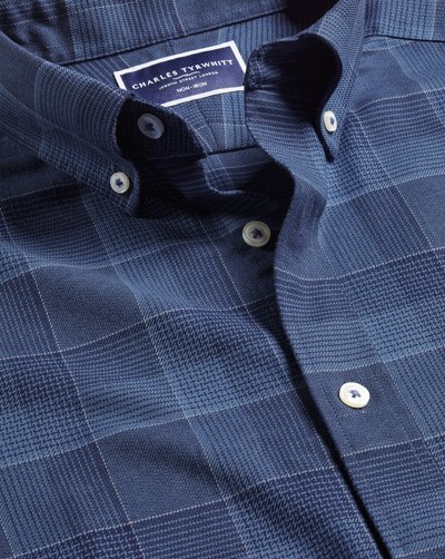 Shop Charles Tyrwhitt Men's  Button-down Collar Non-iron Twill Multi Check Casual Shirt In Blue