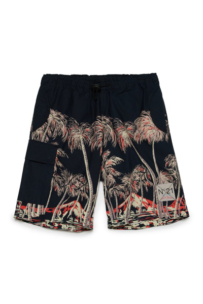 Shop N°21 Kids Logo Patch Graphic Printed Shorts In Multi