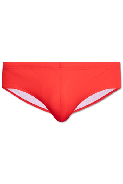 Shop Dsquared2 Logo Printed Swimming Briefs In Red