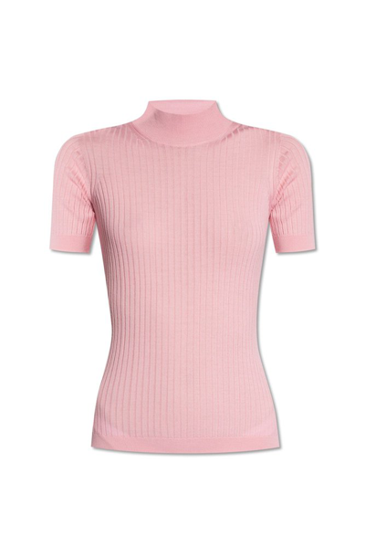 Shop Versace Mock Neck Knitted Top In Pink