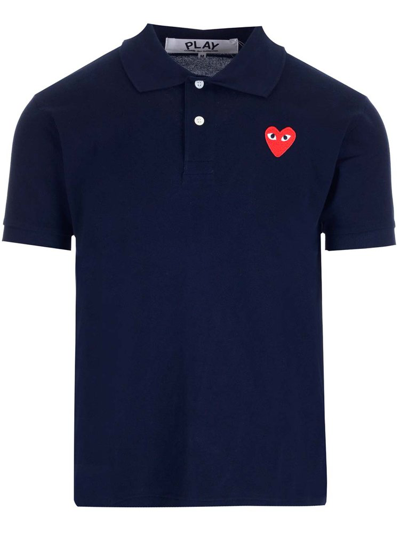 Shop Comme Des Garçons Play Red Heart Polo Shirt In Blue
