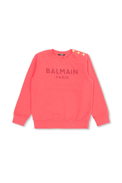 Shop Balmain Kids Logo Embellished Crewneck Sweatshirt In Pink