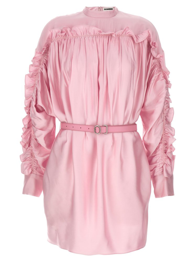 Shop Jil Sander Ruffled Belted Mini Dress In Pink