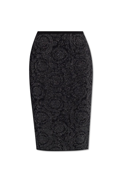 Shop Versace Embellished Pencil Skirt In Black
