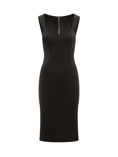 Shop Dolce & Gabbana Square Neck Sleeveless Dress In Black