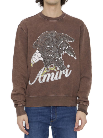 Shop Amiri Eagle Printed Crewneck Sweatshirt In Brown