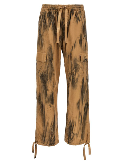 Shop Msgm Dirty Effect Drawstring Cargo Trousers In Multi