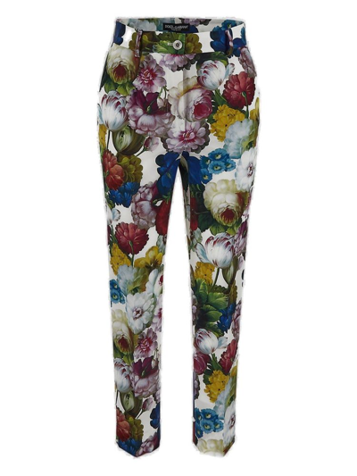 Shop Dolce & Gabbana Floral Print High Waisted Pants In Multi