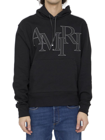 Shop Amiri Logo Patch Drawstring Hoodie In Black