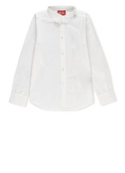 Shop Diesel Kids Cimonia Long Sleeved Buttoned Shirt In White
