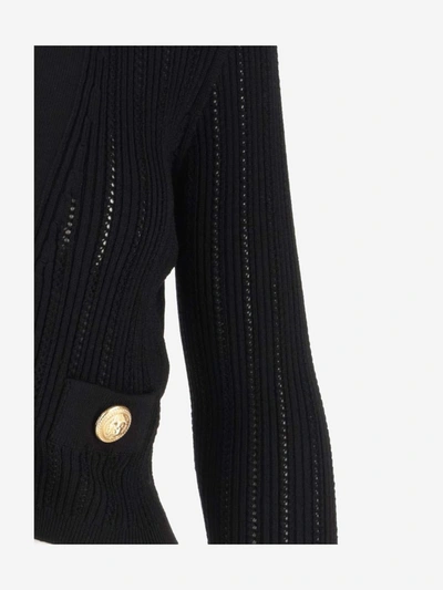 Shop Balmain Knit Cardigan In Nero