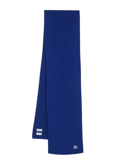 Shop Burberry Wool And Cahmere Blend Ribbed Scarf In Blue