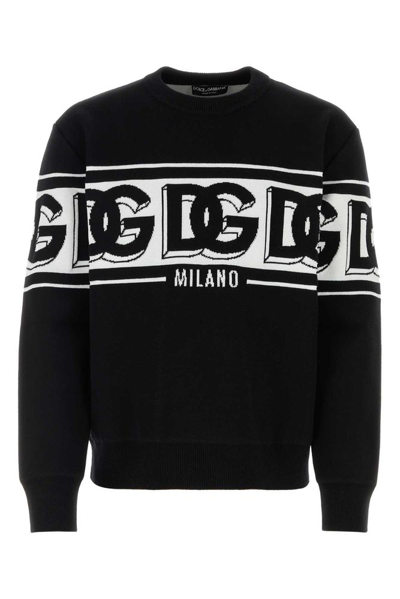 Shop Dolce & Gabbana Intarsia Knitted Crewneck Jumper In Black