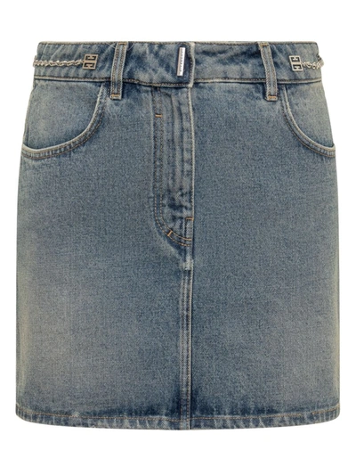 Shop Givenchy Denim Skirt With Chain In Blue