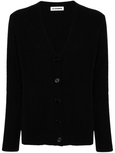 Shop Jil Sander V-necked Wool Cardigan In Black