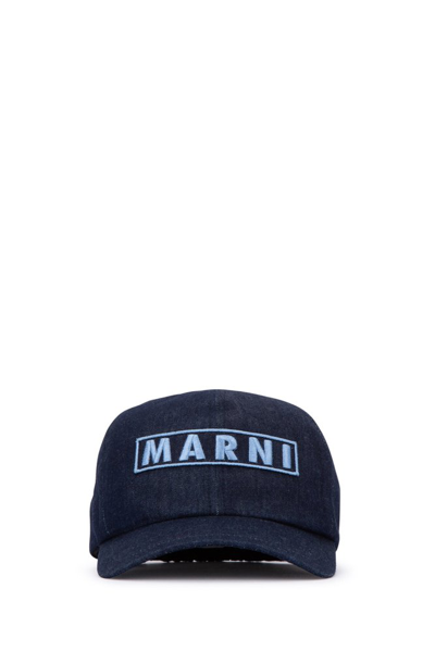 Shop Marni Kids Logo Embroidered Curved Peak Baseball Cap In Blue