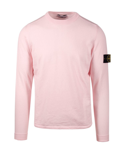 Shop Stone Island Compass Patch Crewneck Knitted Jumper In Pink