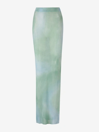 Shop Off-white Knit Maxi Skirt In Turquoise With Water Effect