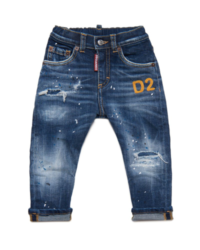Shop Dsquared2 Kids Distressed Straight Leg Jeans In Blue