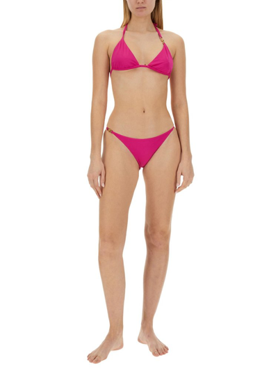 Shop Versace Chain Detailed Triangle Cup Bikini Top In Pink