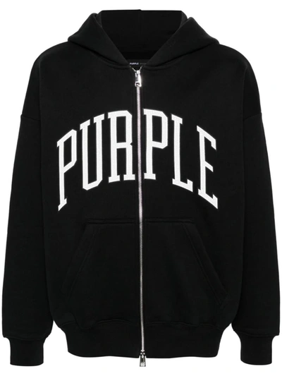 Shop Purple Brand Logo Cotton Full Zip Hoodie In Black