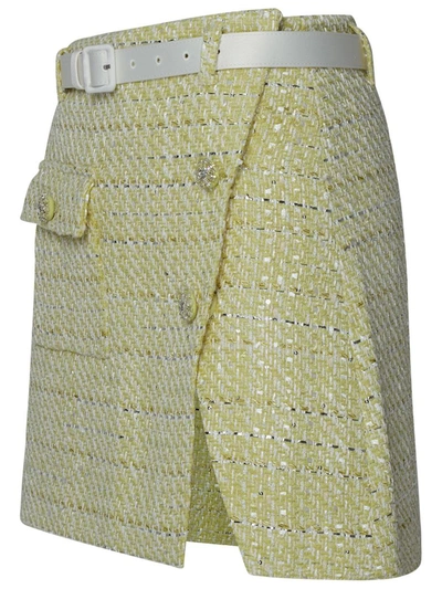 Shop Self-portrait Bouclè Miniskirt In Yellow Polyester Blend