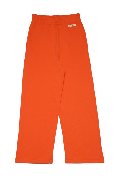 Shop Marni Kids Logo Patch Straight Leg Pants In Orange