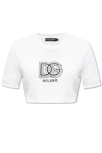 Shop Dolce & Gabbana Logo Printed Cropped T In White