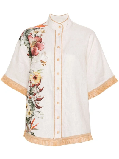 Shop Zimmermann Floral Print Linen Shirt In White