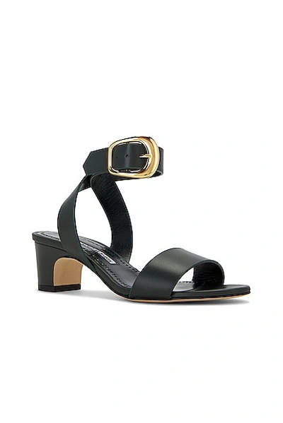 Shop Manolo Blahnik Brutas 50 Leather Sandal In Dark Green