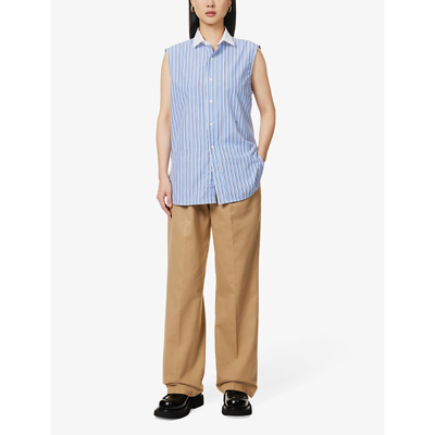 Shop Hommegirls Women's Multi Blue Stripe Striped Sleeveless Cotton-poplin Shirt