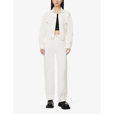 Shop Hommegirls Women's White Boxy-fit Brand-embroidered Cotton-canvas Jacket