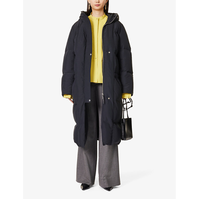 Shop Jil Sander Women's Black Funnel-neck Hooded Shell-down Coat