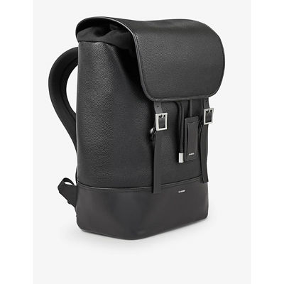 Shop Sandro Mens Noir / Gris Logo-print Buckled-fastened Faux-leather Backpack