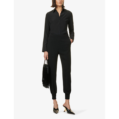 Shop Stella Mccartney Tapered-leg High-rise Stretch-woven Trousers In Black