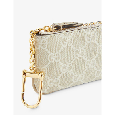Shop Gucci Women's Be.mys.white/oatmeal Monogram-pattern Coated-canvas Card Holder