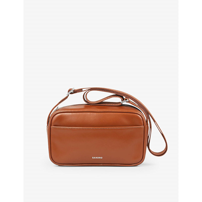 Shop Sandro Mens Bruns Logo-embossed Leather Mini Bag